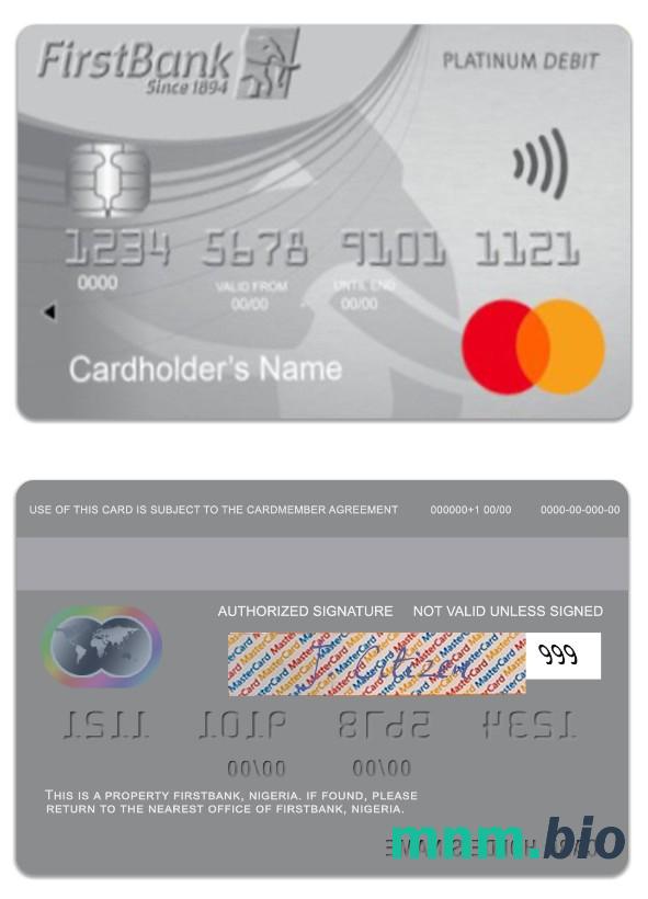 Nigeria FirstBank platyna debet przykład karty mastercard w formacie PSD